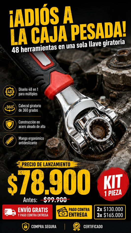 Kit de Llave Universal 48 en 1 con Cabezal Giratorio de 360 Grados